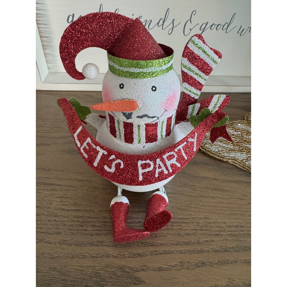 Glitter Snowman Figurine Let's Party Christmas Holiday Decoration Decor‎ EUC